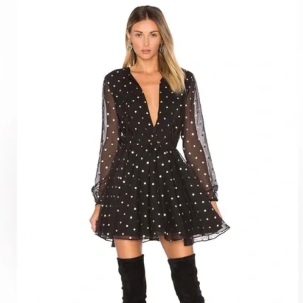 Lovers + friends Hayley dress black with gold polka dot
